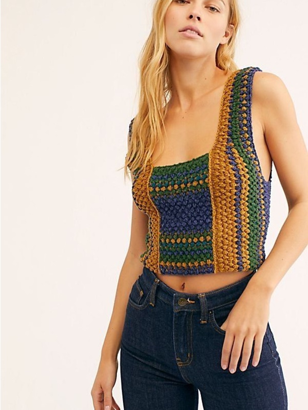 Crochet Crop Tank - Mustard, Olive & Navy